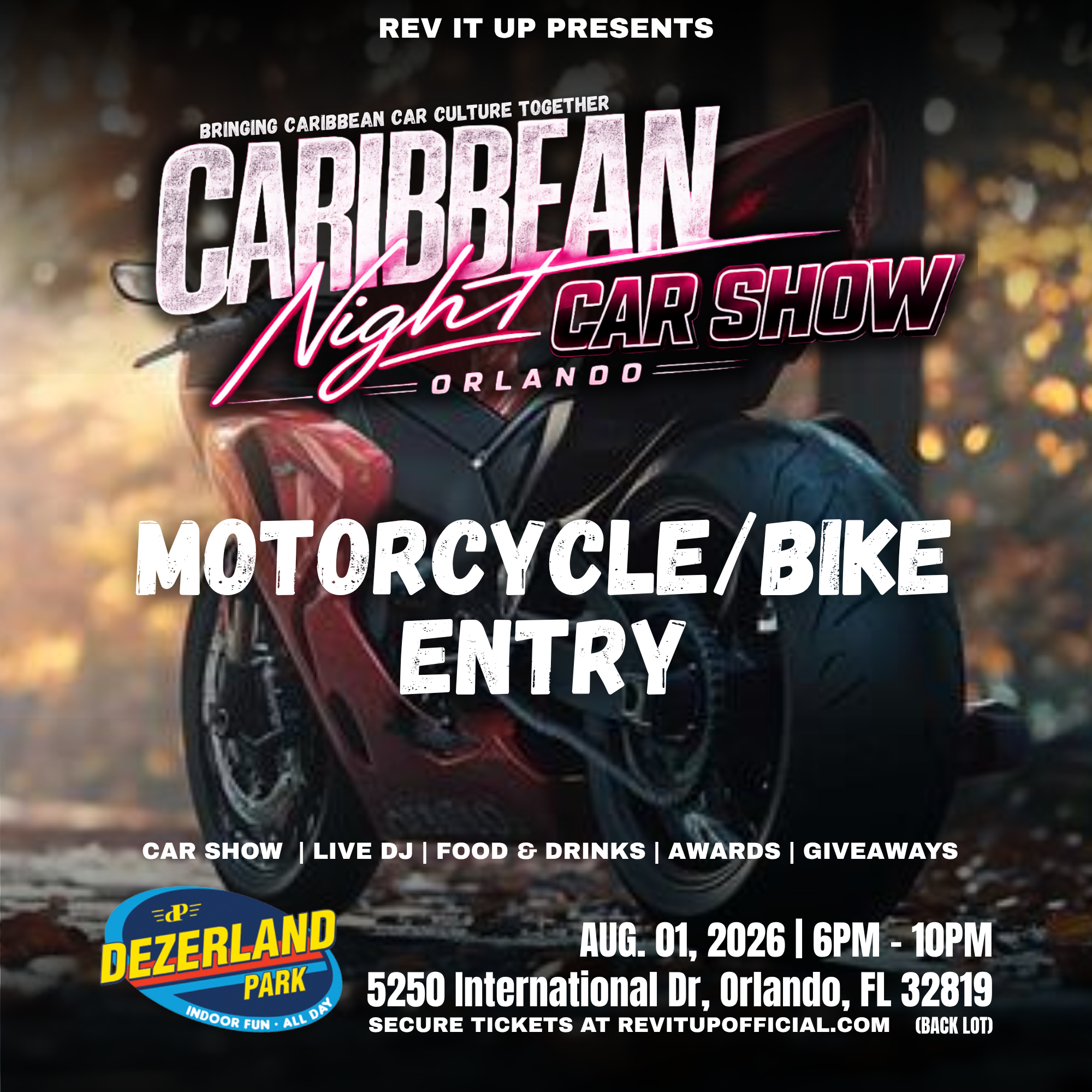 Caribbean Night Car Show: Orlando - Motorcycle/Bike Entry Ticket